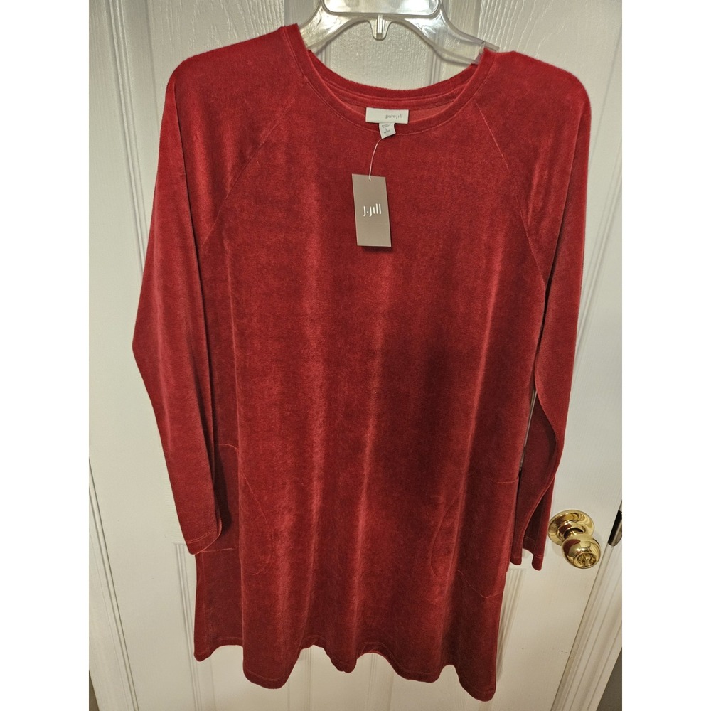 NWT Pure Jill Corded Velour Dress Red Long Sleeve Crewneck with Pockets Large
